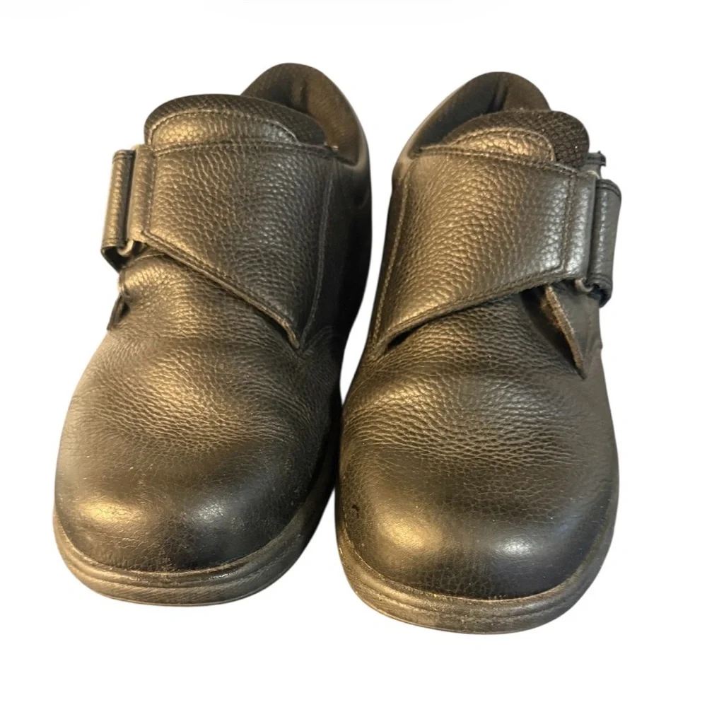 OrthoFeet Mens Broadway 510 Black Leather Strap Walking Shoes Size 10 2E Wide